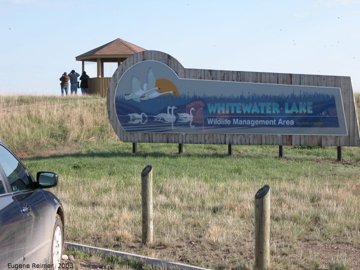 IMG 2003-May17 at WalkinshawPlace near Boissevain:  Whitewater Lake sign
