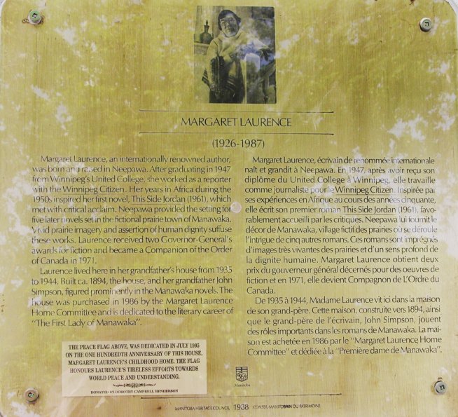 IMG 2008-Jul17 at Neepawa-MB:&nbsp; info on Margaret Lawrence house