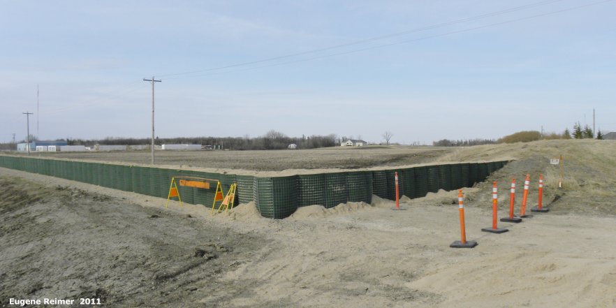 IMG 2011-Apr29 at Pembina Hwy near St-Adolph:  HESCO barrier dike ready for flood-water that never came