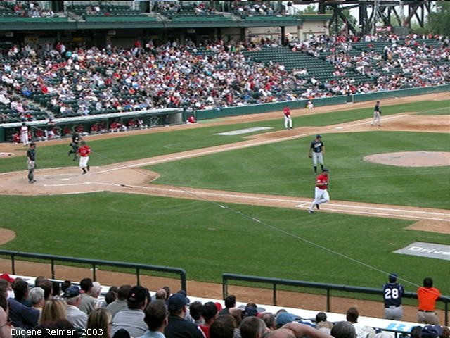 IMG 2003-Jun05 at CanWestGlobalPark:&nbsp; Goldeyes-2003 base-hit frame#C