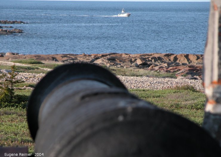 IMG 2004-Jul16 at the Wales & Whales Tour (FortPrinceOfWales+Beluga whaleWhales):  Fort P-O-W cannoneers view of a ship