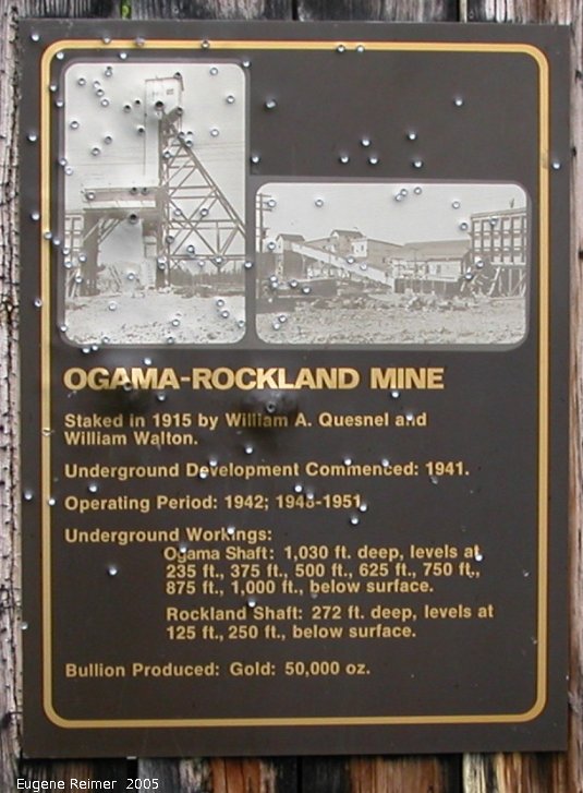 IMG 2005-Jun29 at Ogama-Rockland minesite near LongLake:  Ogama-Rockland Mine sign closeup