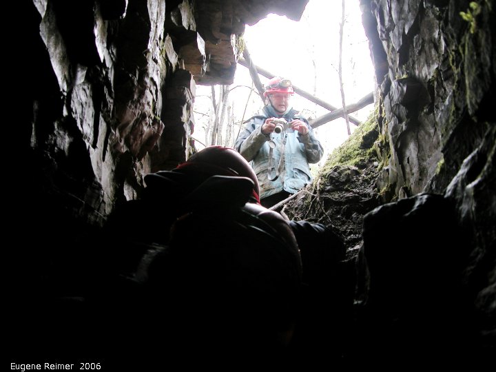 IMG 2006-May27 at Moose-Arm-Pit Cave N of GrandRapids:  Doris climbing out