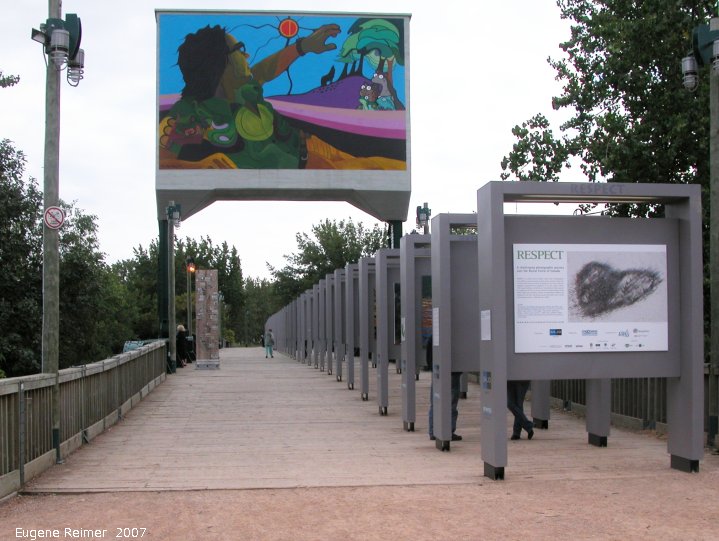 IMG 2007-Aug24 at the Forks:&nbsp; RESPECT 72 images on 12-foot frames spanning the old railway-bridge
