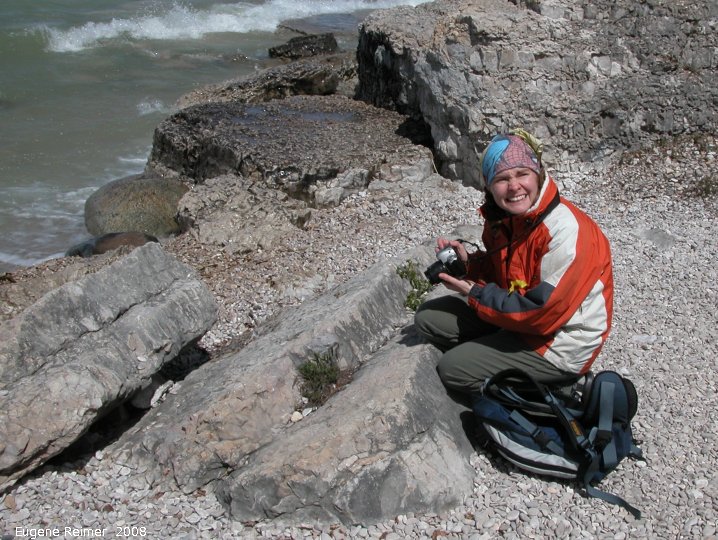 IMG 2008-May17 at Steeprock MB:&nbsp; photographer Jenny Harms and Parsley fern (Cryptogramma crispa) or Common yarrow (Achillea millefolium)