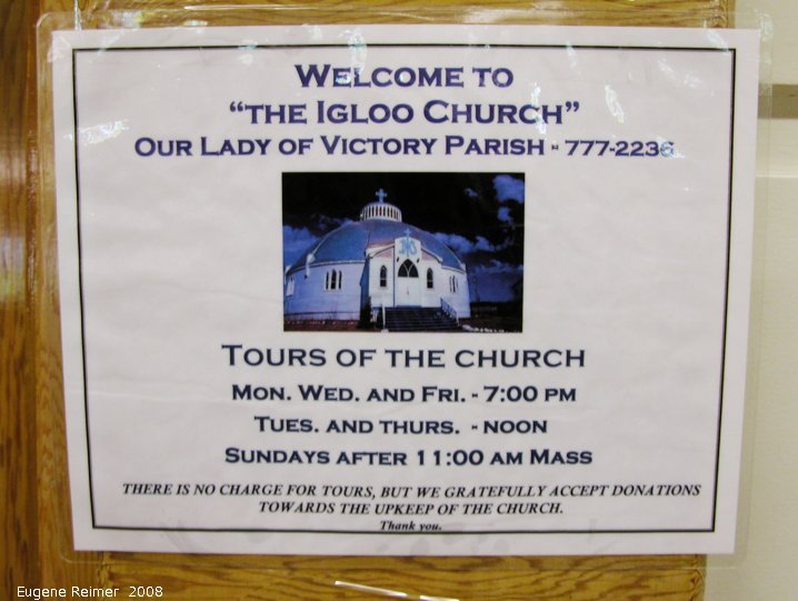 IMG 2008-Jul02 at Inuvik:  sign about igloo-church tours