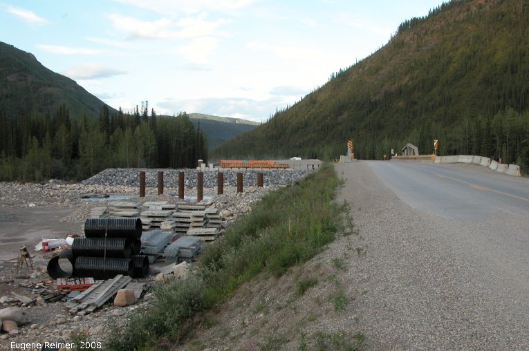 IMG 2008-Jul11 at Tetsa-River-Bridge#2 on Alaska-Hwy NE of Fort-Nelson-BC:  bridge existing + under-construction for which Peggy worked on the Environmental-Assessment