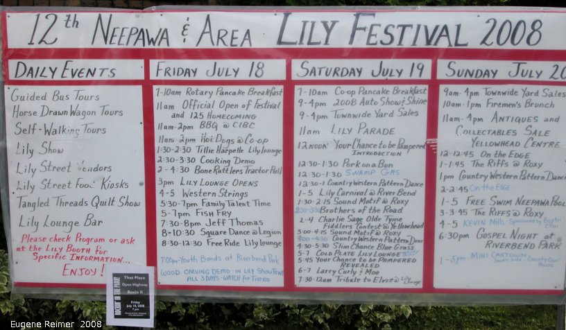 IMG 2008-Jul17 at Neepawa-MB:  info on Lily-Festival-2008
