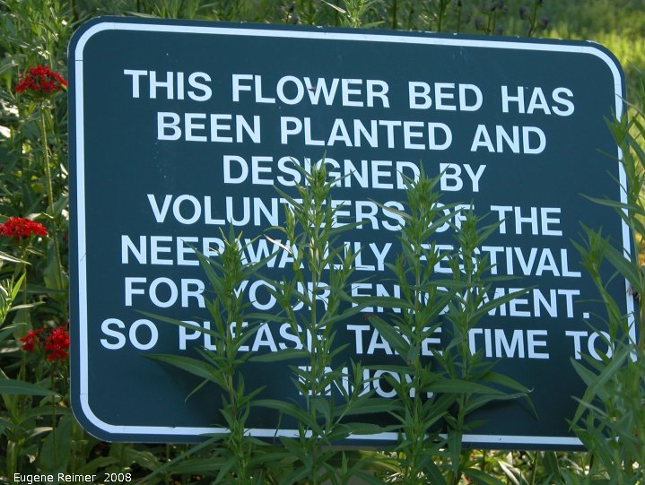 IMG 2008-Jul17 at Neepawa-MB:&nbsp; info on flower-bed by Lily-Festival volunteers
