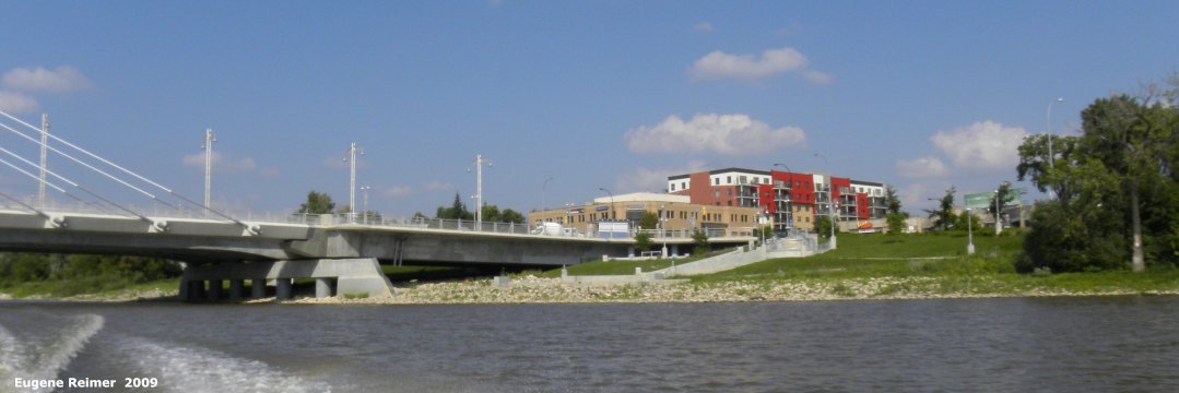 IMG 2009-Sep14 at Red River N of the forks:  bridge Esplanade Riel Bridge St-Boniface end wider