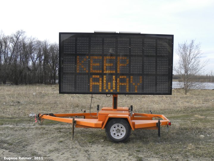 IMG 2011-Apr29 at St-Norbert of Winnipeg:  portable programmable sign Keep Away