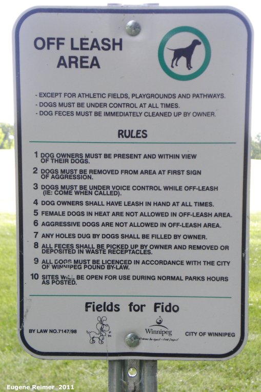 IMG 2011-Jul12 at Winnipeg:  sign Fields For Fido RULES